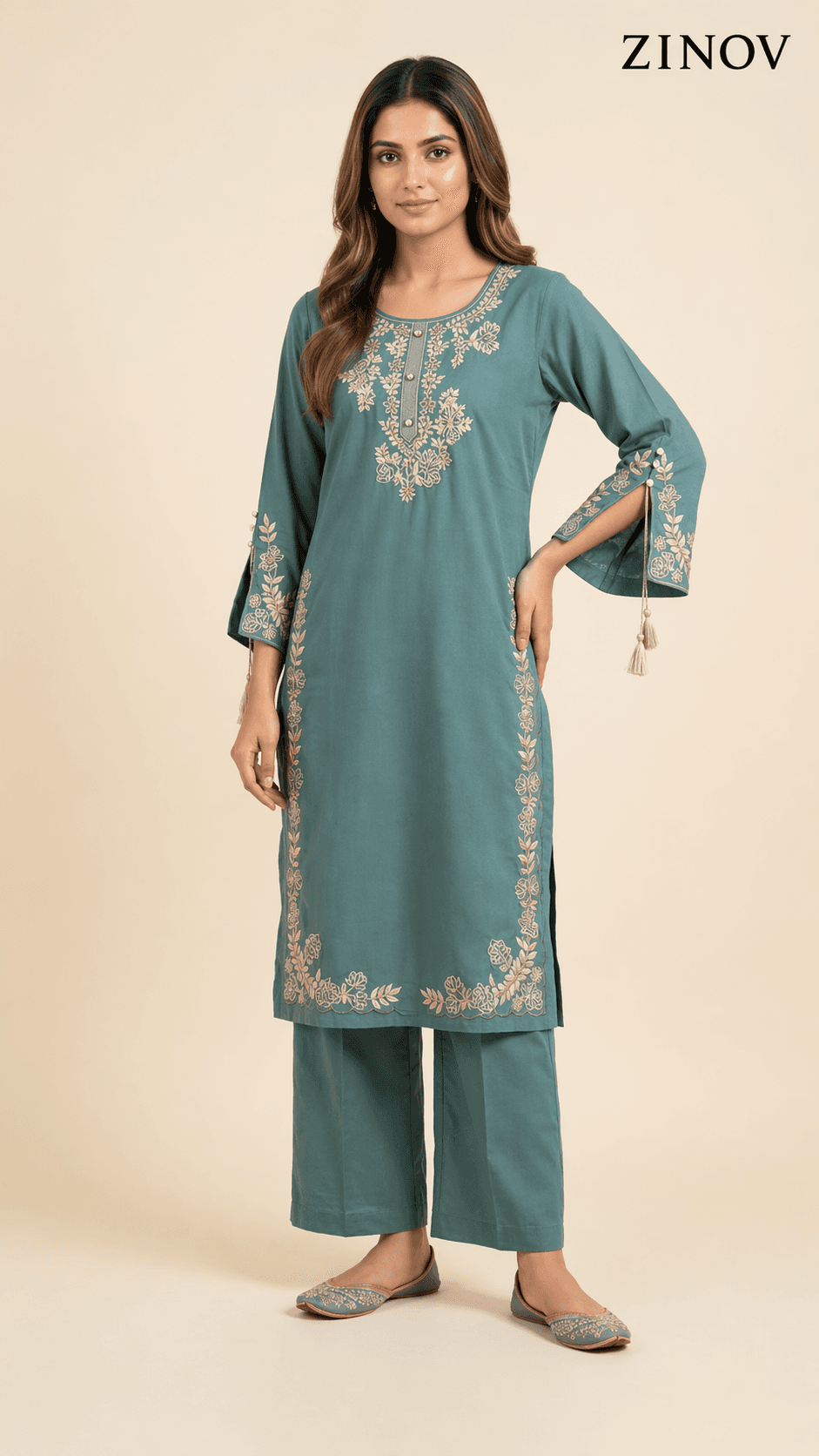 Teal Ajrakh 3-Piece